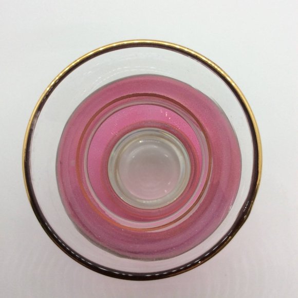 Bartlett-Collins Vintage Cranberry Glass Bud Vase with 4 Gold Rings - Picture 5 of 5